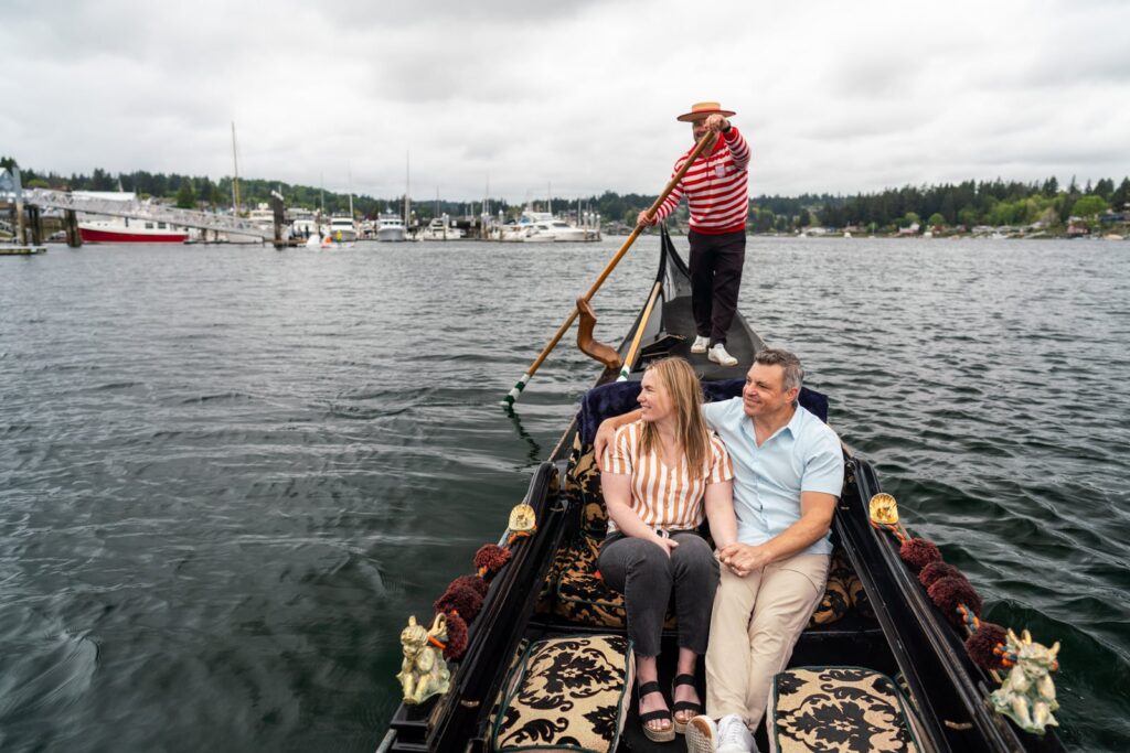 Background with couple enjoying a ride on a boat in Gig Harbor